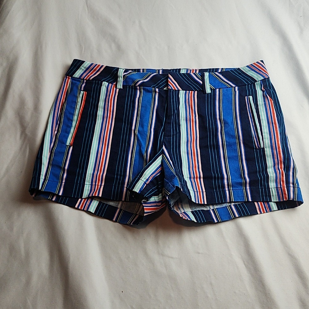 a.n.a A New Approach Twill Chino Shorts Blue Multi Stripe Women's Size 8 Short
